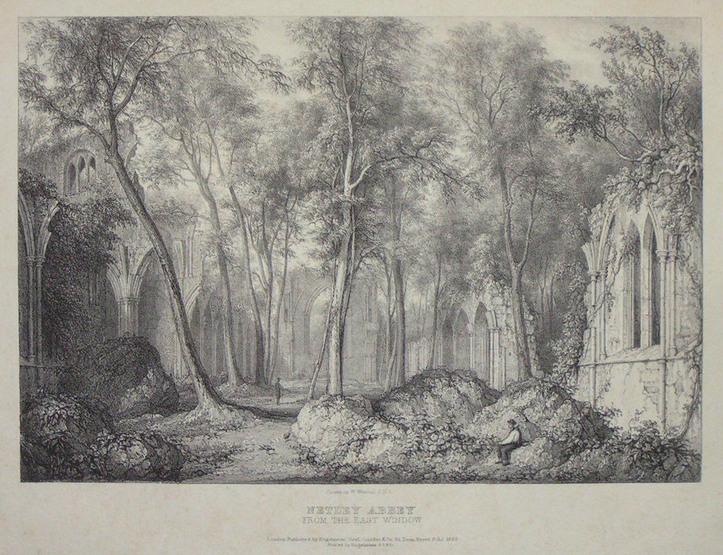 Lithograph - Netley Abbey. From the East Window - 
